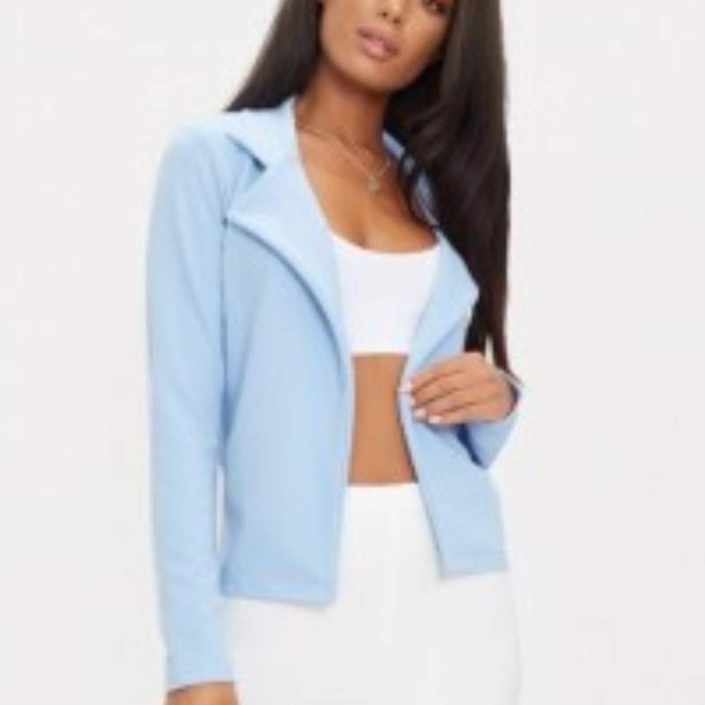 NWT PLT powder blue cropped blazer plaid teddy - Picture 2 of 3